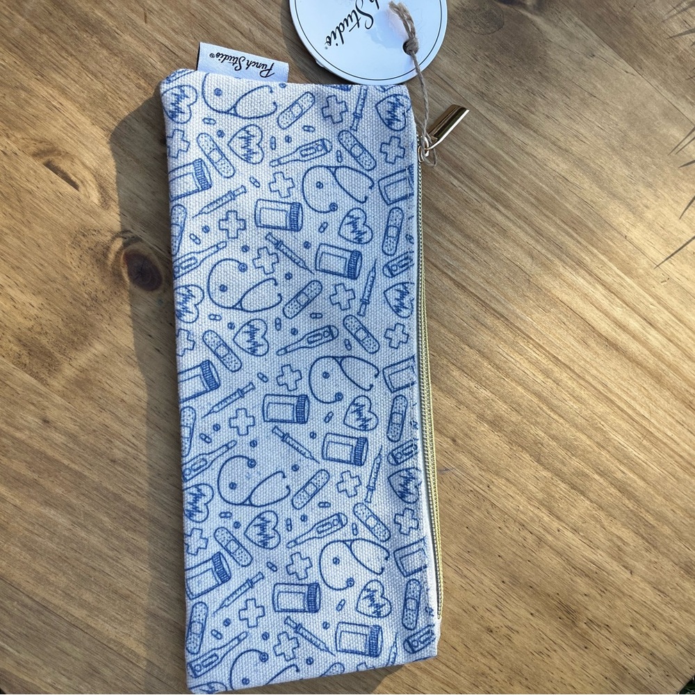 Punch Studio Canvas Nurse Doctor Medical Design Blue and White Pencil Case - Picture 6 of 9